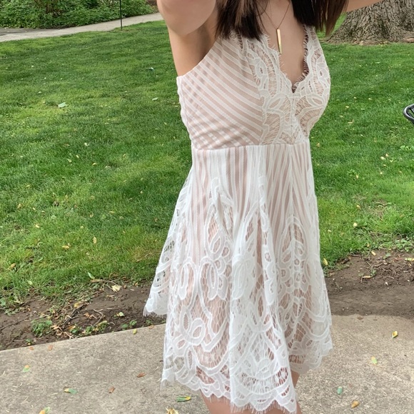 White Lace Romper with Lace Up Back - Picture 9 of 10